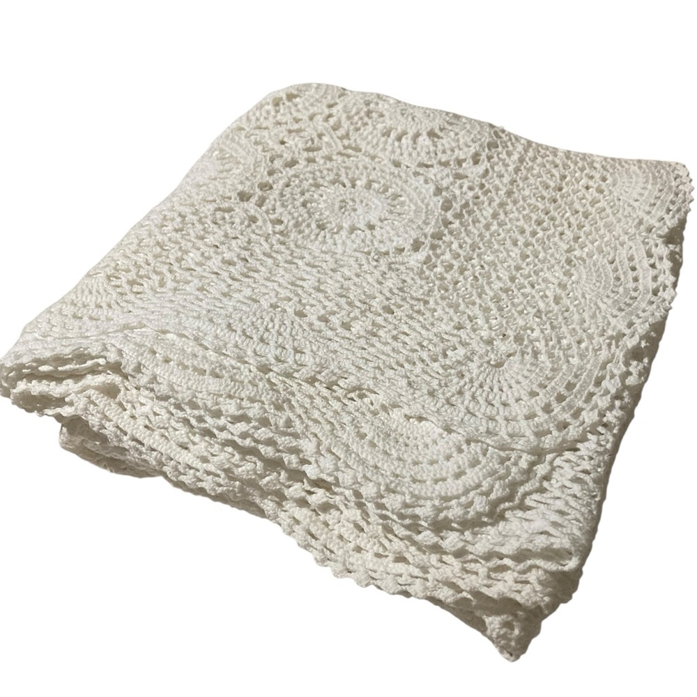 Vintage Elegant Hand Crochet Rectangular Tablecloth